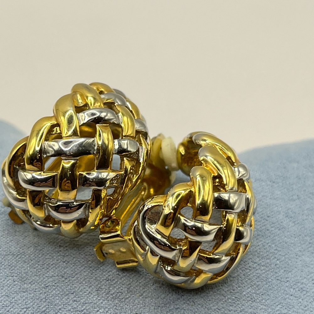 Elegant Gold and Silver Woven Earrings Clip on Earrings Big Bold